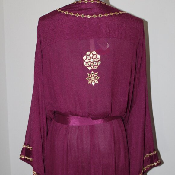 NWT Miss June Dark Fuhsia Embroidery Embellished Belted Kimono Jacket CoverUp OS - Picture 8 of 12
